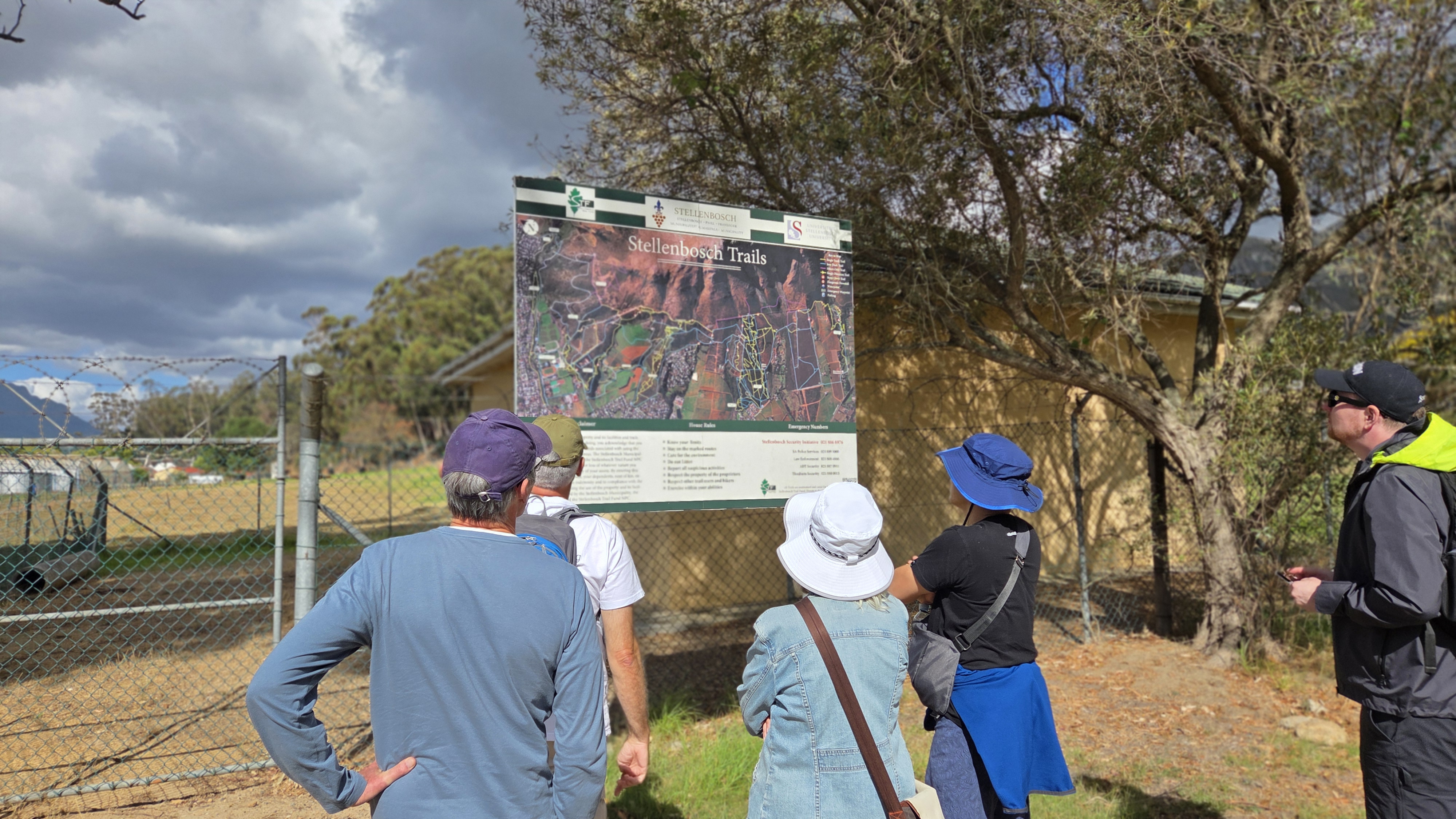 Group of people looking at the map during a hike